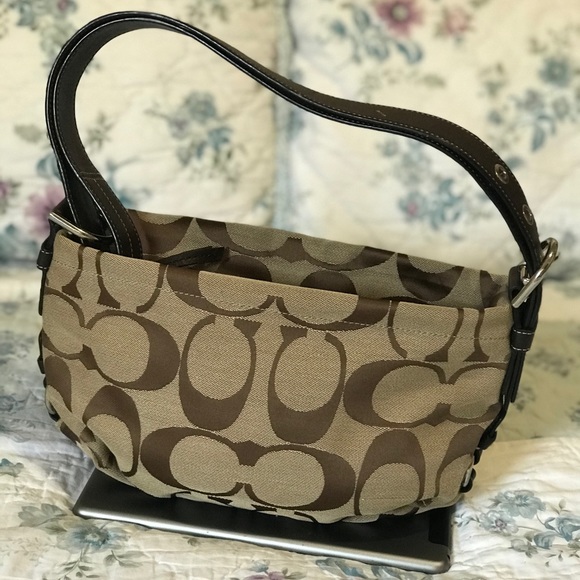Coach Brown Signature Canvas Hobo Shoulder Purse - Picture 2 of 9
